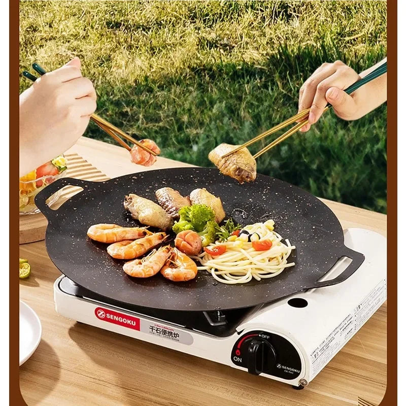 BBQ Pot Multi-Griddle Iron Plate Korean Barbecue Grill Grill Pan Yakiniku Korean Grill Pan Outdoor Portable Induction Cooker Pan