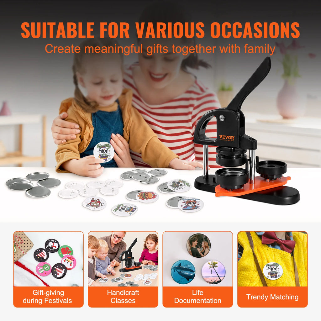 SucceBuy Button Maker 25/32/58 Pin Maker with Button Parts Ergonomic Arc Handle Punch Press Kit Button Maker Machine