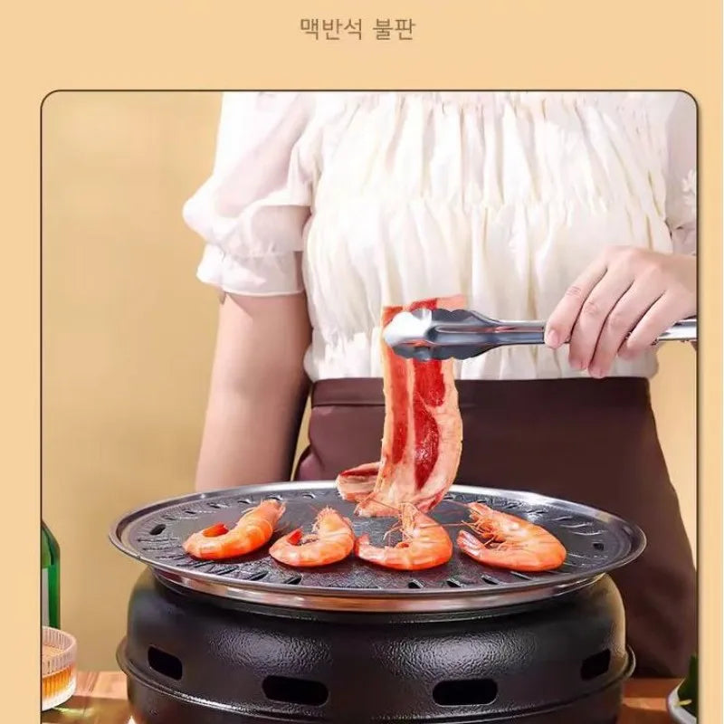 Korean-Style Round BBQ Grill - Portable Charcoal Grill for Outdoor, Backyard, Camping & Picnic - Compact Tabletop Smoker for Aut