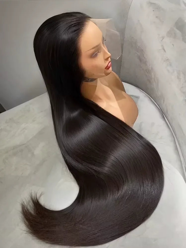 220% 40 42 Inch 13x6 Bone Straight HD Lace Front Human Hair Wigs Brazilian Pre Plucked 250 Density Lace Frontal Wig For Women