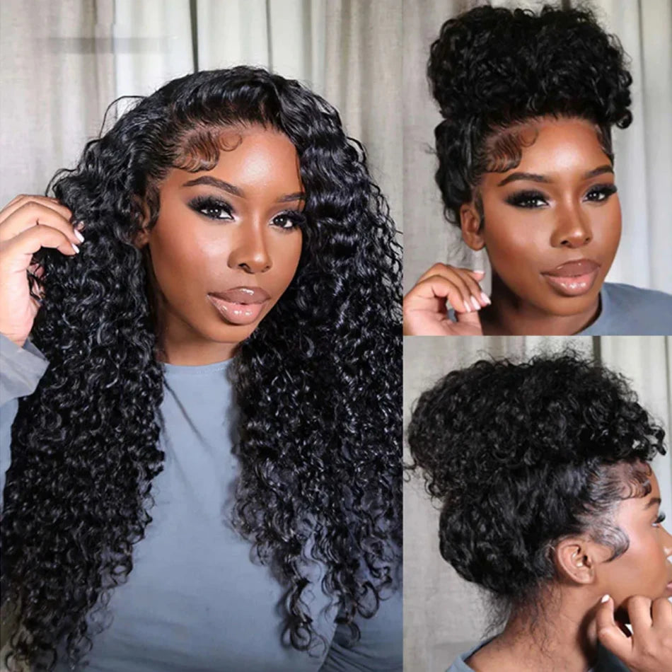 Water Wave Frontal Wig 13x6 HD Lace Brazilian Deep Curly 100% Human Hair Wigs Water Wave 34Inch 13x4 Lace Front Human Hair Wig