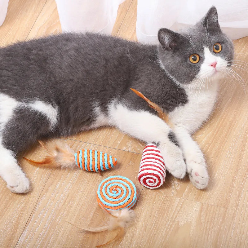 7 Piece Set Cat Toys Combination Set Funny Stick Sisal Feather Bell Plush Mouse Cat Pet Toy Supplies Kitten Toys for Indoor