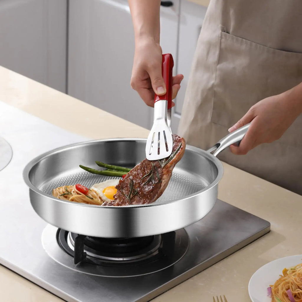 Titanium Frying Pan with Glass Lid Non-stick Even-Heating Skillet Uncoated Stainless Steel Woks Pan Kitchen Cookware 26/28/30cm