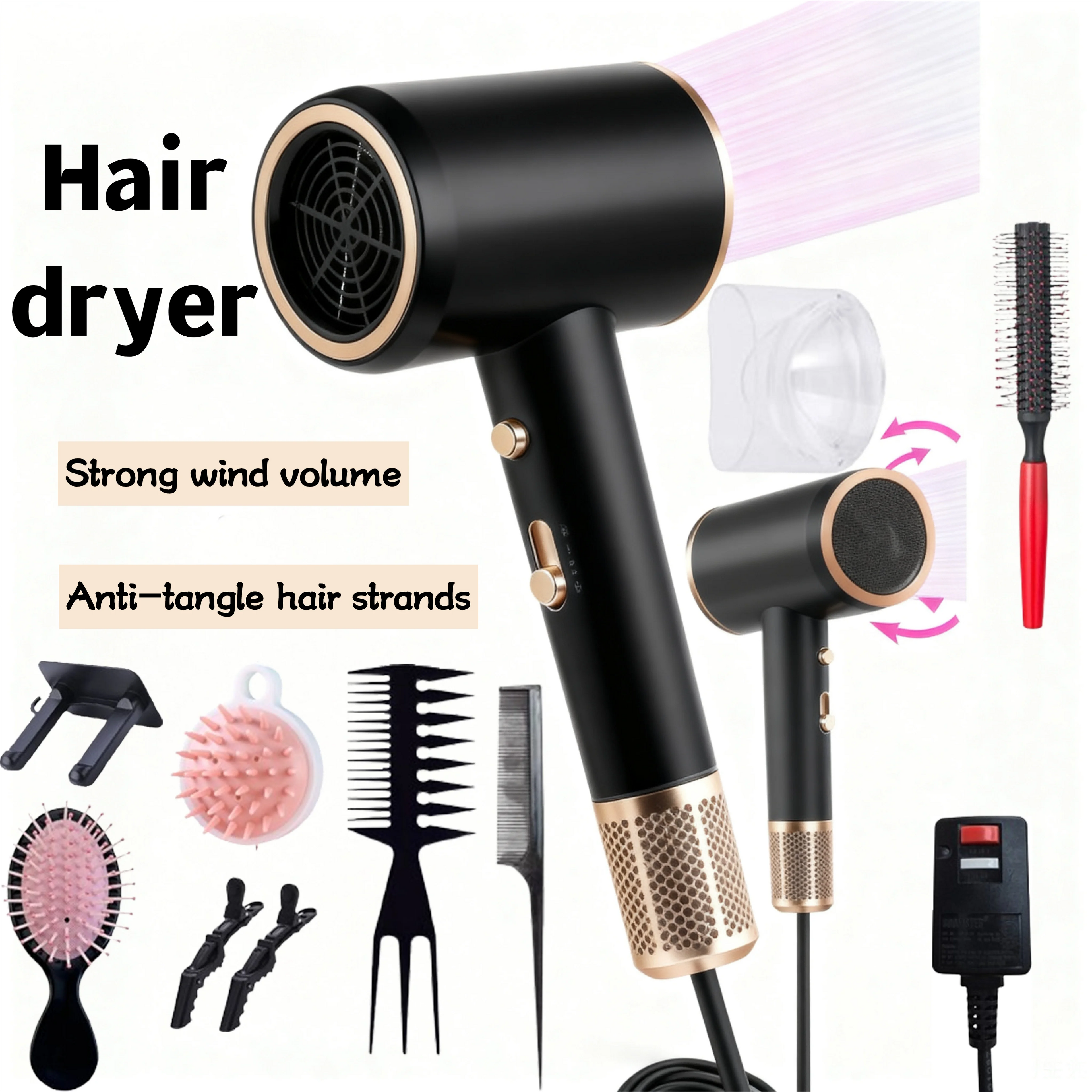 10 Piece Black Hair Dryer Set Hair Care Tools, Home Hair Salon Hair Dryer Multi-Speed Adjustable Blow Drying Hair Styling