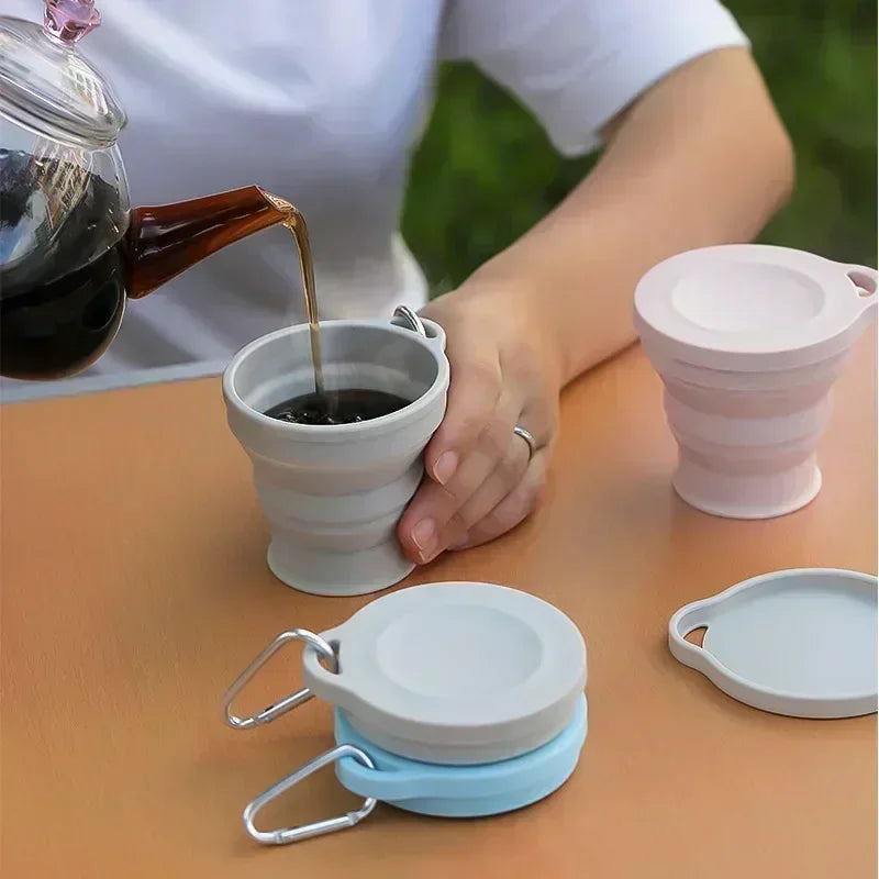 1-10PCS Foldable Large Capacity Cup Mini Telescopic Cup Silicone Portable Tea Cup Outdoor Travel with Lid Coffee Telescopic Cup