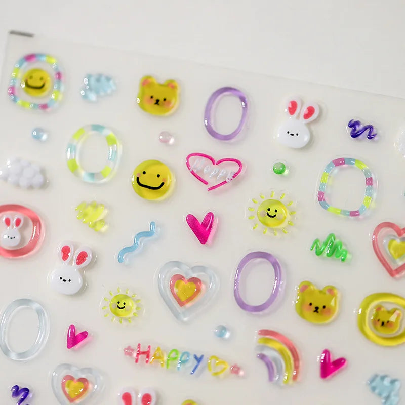 1pc 5D Kawaii Jelly Nail Art Stickers Heart Bears Self-Adhesive Nail Art Decorations Stickers Stamping Manicure Decals