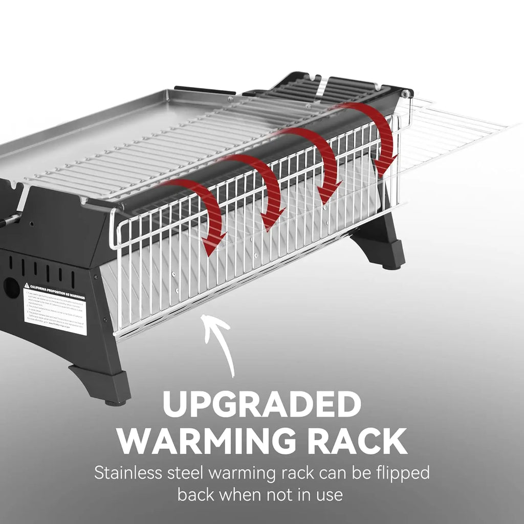 3-Burner Tabletop Propane Gas Grill Griddle with Warming Rack, 24-Inch Stainless Steel Portable Griddle, Ideal for, Customized