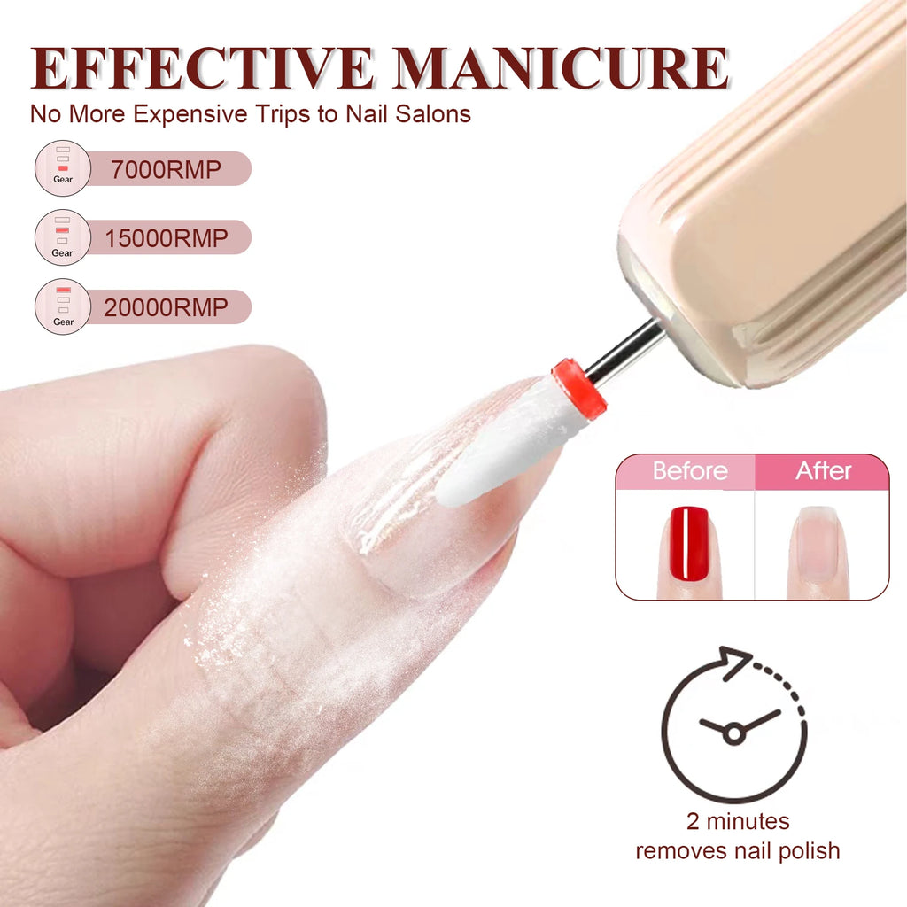 Professional Nail Drill Set, 2,0000 RPM Electric Nail File with 12 Grinding Head & 100Pcs Sanding Bands for Acrylic Gel Nails, M