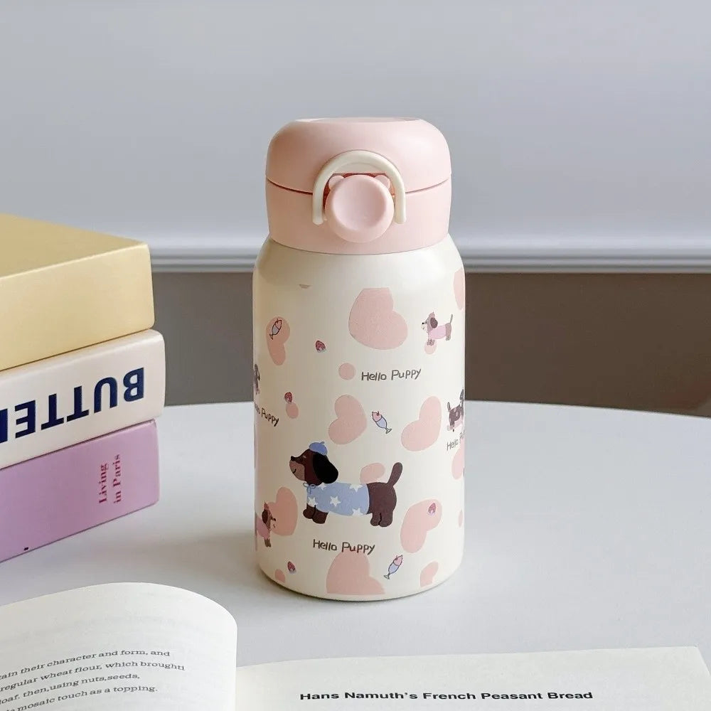 Cute Cartoon Prints Small Thermal Cup Stainless Steel 330ml Coffee Mug Lightweight Leak-proof Students Pocket Flask