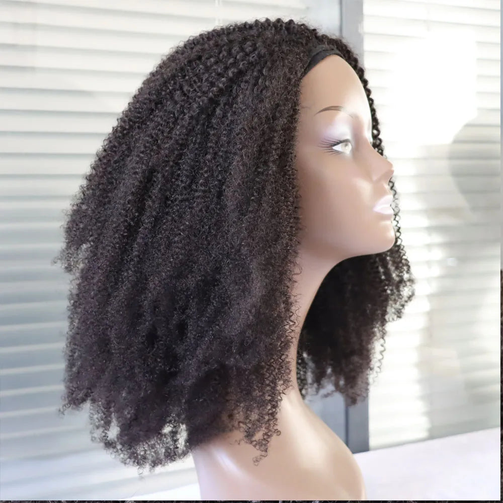 4C Afro Kinky Curly Half Head Human Hair Wig Natural Black #1B Jet Black #1 Virgin Remy Machine Made Full Head Wig for Women
