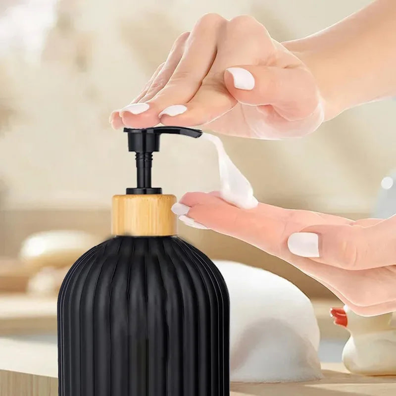 500ml Strip Soap Dispenser With Bamboo Pump Bathroom Refillable Body Wash Shampoo Conditioner Empty Container Lotion Bottle