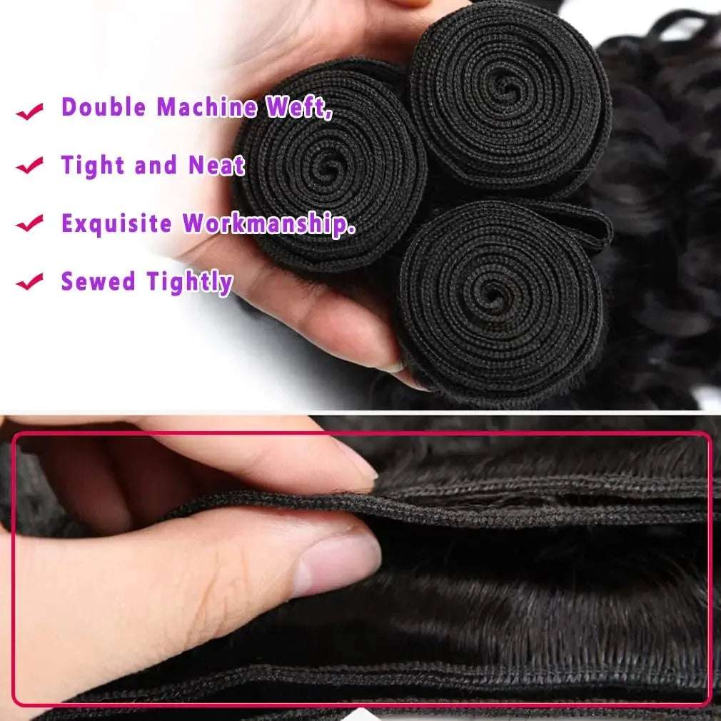 GOWIK Remy 30 32 32Inch Deep Wave Human Hair Bundles Brazilian Unprocessed Weaving Curly Hair Bundles 1 3 4 Extensions Deals
