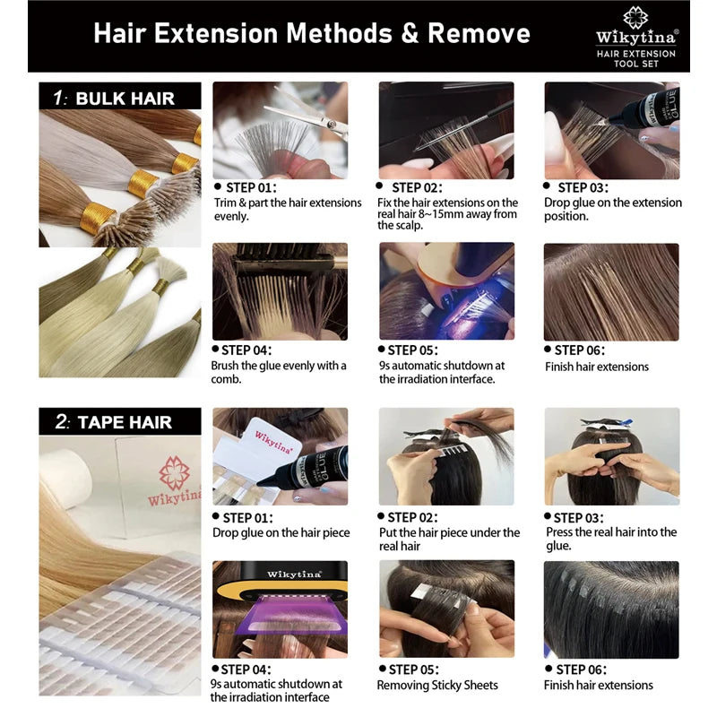 COMBO UV V Light Hair Extension Set Wikytina Tools Kit, UV Glue Long-Lasting Remover Machine - Salon Styling Tools invisibility