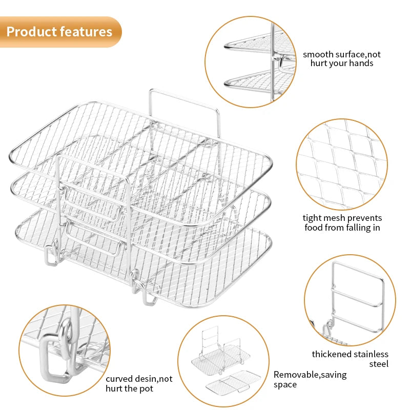 Air Fryer Rack for Ninja Air Fryer Multi-Layer Double Basket Air Fryer Accessories 304 Stainless Steel Grilling Rack Cooking