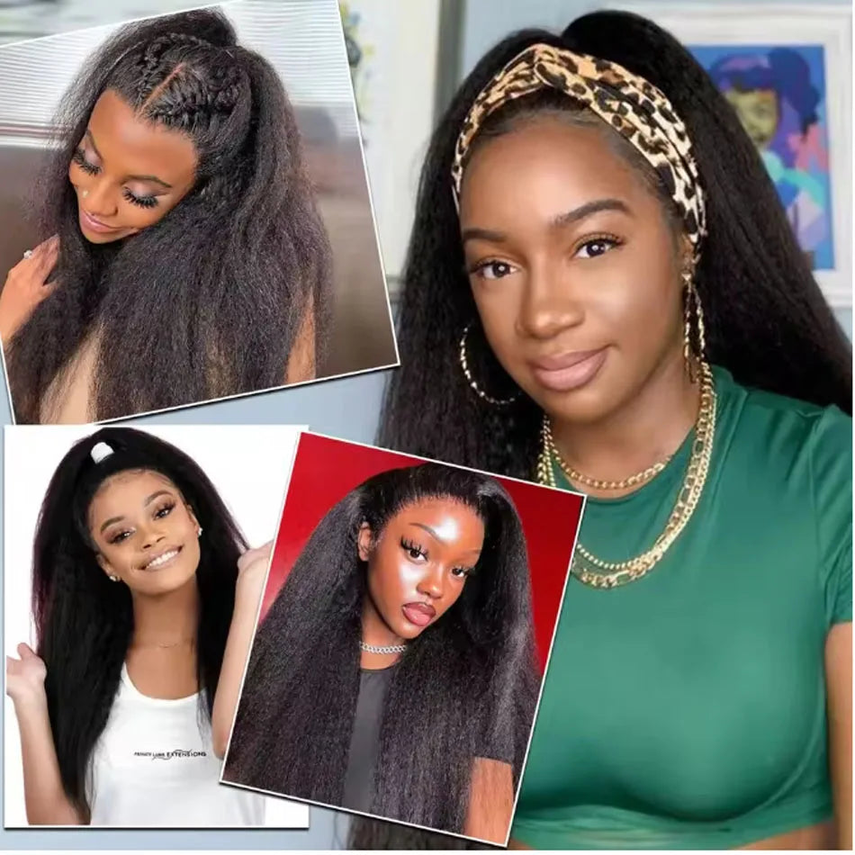 Kinky Straight Half Wig 3 In 1 Half Wig With Drawstring Flip Over Half Wig Yaki Straight Glueless Wigs Ready to Wear 250 Density