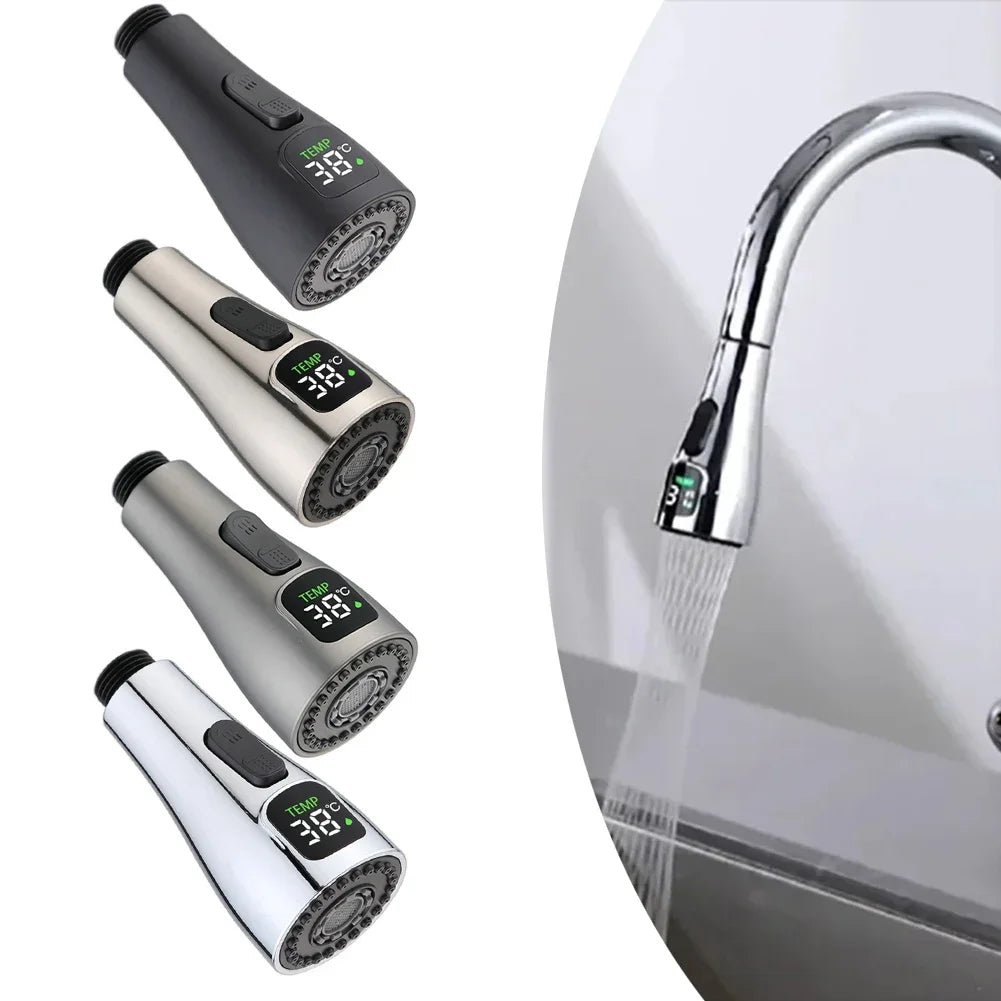 Kitchen Faucet Nozzle Pull Out Sink Water Tap Nozzle LED Digital Display Faucet Adapter Universal 1/2" Taps Bubbler Connector