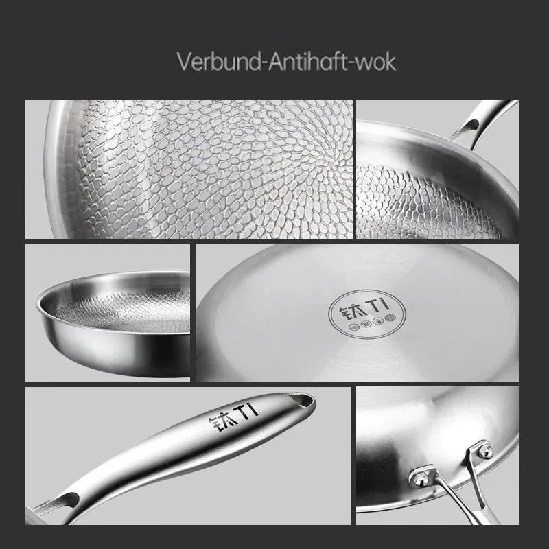 German Titanium Steel Frying Pan Uncoated Non Stick Pan Fish Scale Hammer Pattern Household Steak Frying Pan Kitchen Cookware
