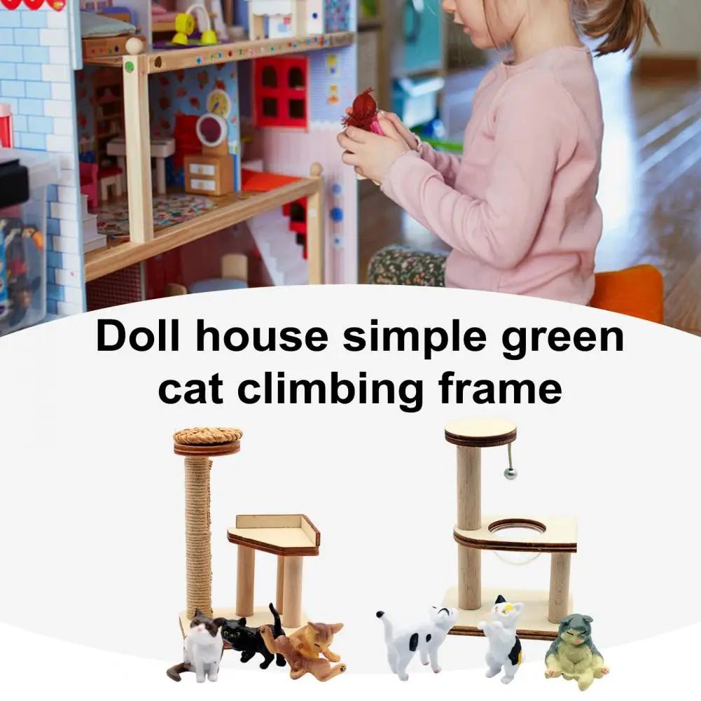 Small Cat Figurines for Dollhouse Miniature Wooden Cat Climbing Frame Pet Cat Tree Tower Toys for Dollhouse Decoration Small