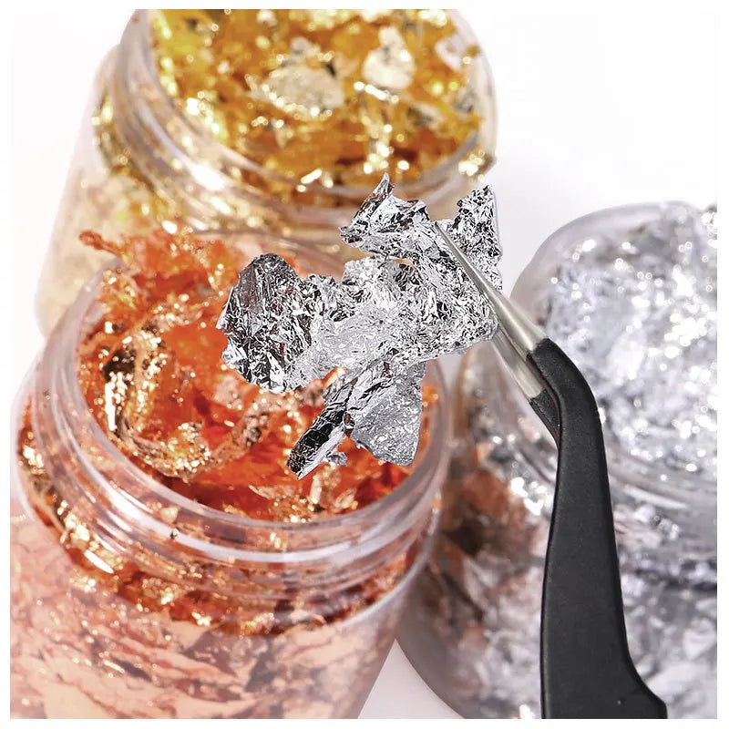 1Box Gold Leaf Flakes Foil Paper Nail Art Sequin Epoxy Resin Filling Silver Foil Paper Copper Foil Sequins DIY Nail Jewelry Deco