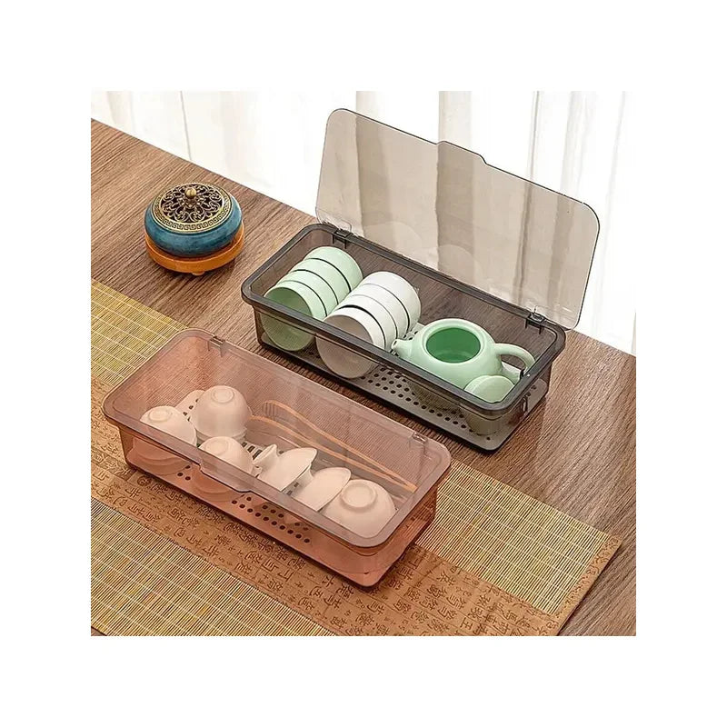 Dust-proof Plastic Storage Box Transparent With Lid Drainage Chopstick Cage Drawer Organizers Jewelry Makeup Organizer Storage