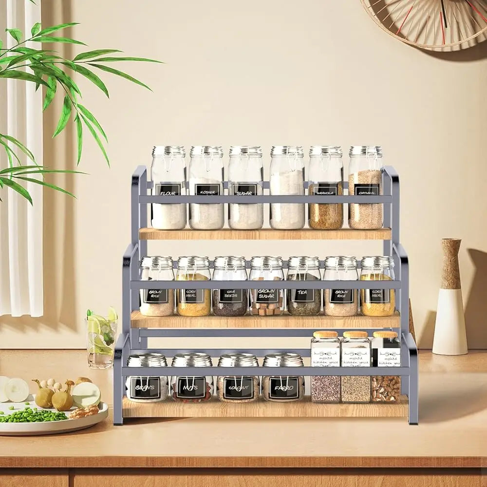Spice Ra Organizer For Countertop , 3-Tier Spice Storage Holder With Magnetic Connetion For Kitchen , Durable Syrup Ra With