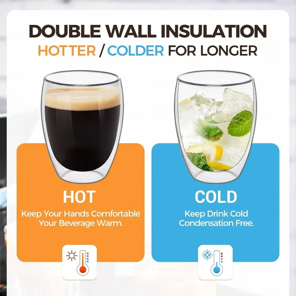 80/150/250/350/450ml 6pcs Double Wall Glass Coffee Mugs Insulated Layer Cups Set for Bar Tea Milk Juice Water Espresso Glass