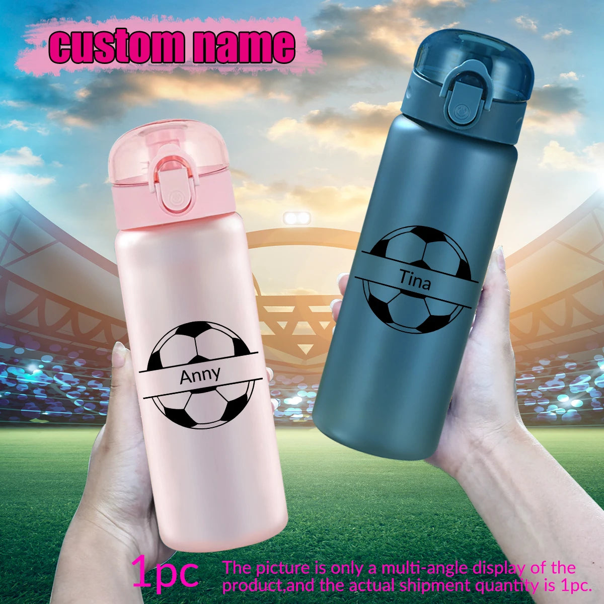 1pc Customized Sports Water Bottle, Photo&text, 780ml/26oz Outdoor Travel Leakproof Plastic Water Bottle with Rope