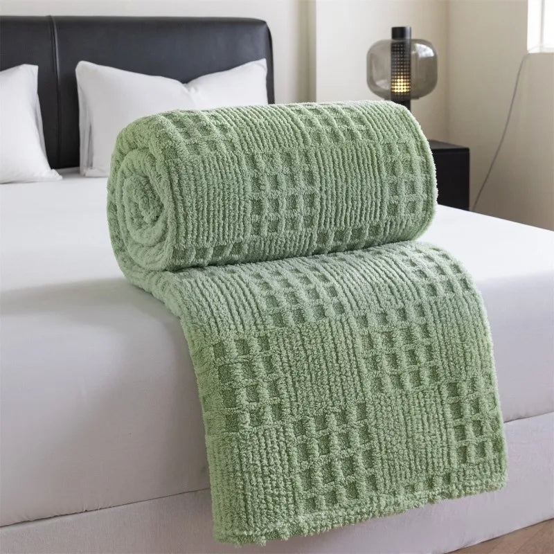 Solid color taffle waffle jacquard blanket multi-functional comfortable cotton velvet blanket nap blanket