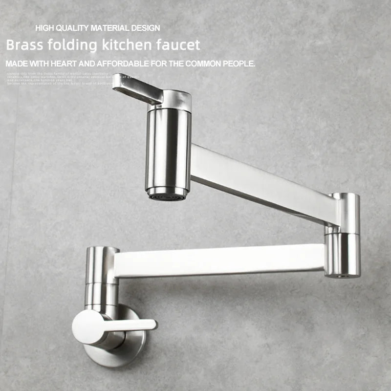 Brass Double Switch Basin Faucet Kitchen In-Wall Foldable Single Cold Tap Mop Sink Extension Pot Filler Faucet Gold Black Chrome