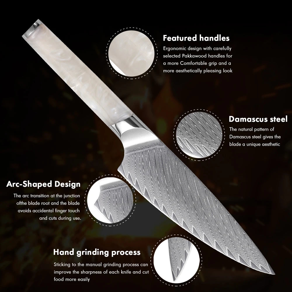 F.YOUNG 5.5" Utility Knife Damascus Steel Japanese Chef Knife Cut Vegetable Meat Fruit Professional Kitchen Knives Cooking Tools