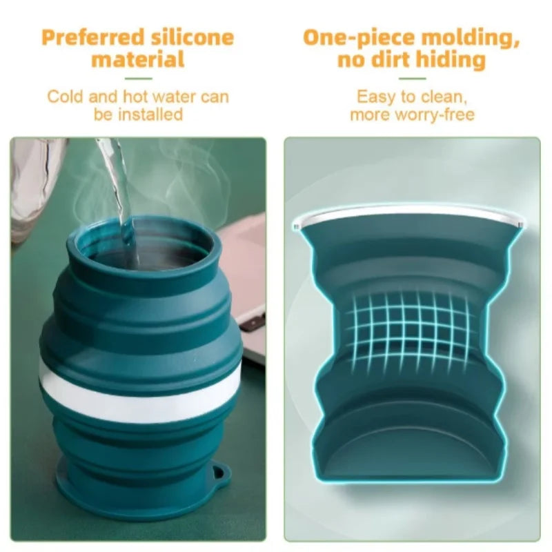 Portable Silicone Foldable Cup With Lanyard Heat Resistant Collapsible Cups Lid Folding Storage Travel Mug For Hot Water