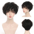 Men Short Wavy Curly Synthetic Blonde Wig with Bangs Fluffy Cosplay Hair Heat Resistant Wig for Daily Party