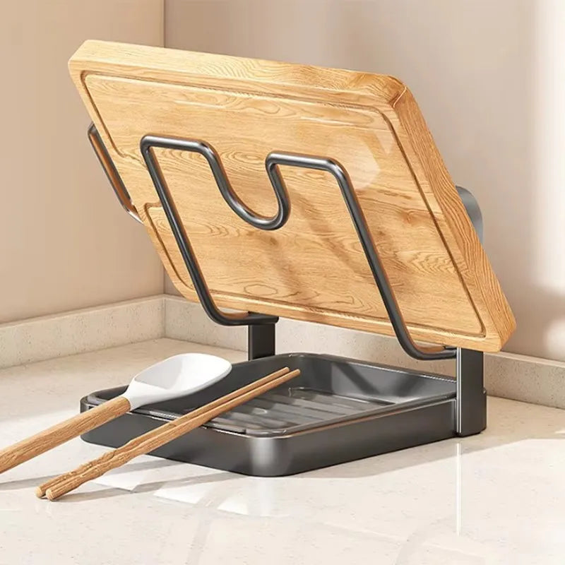 Kitchen Pot Cover Spatula Holder Storage Rack Cutting Board Drain Multi-functional Household Countertop Chopping Board Shelf