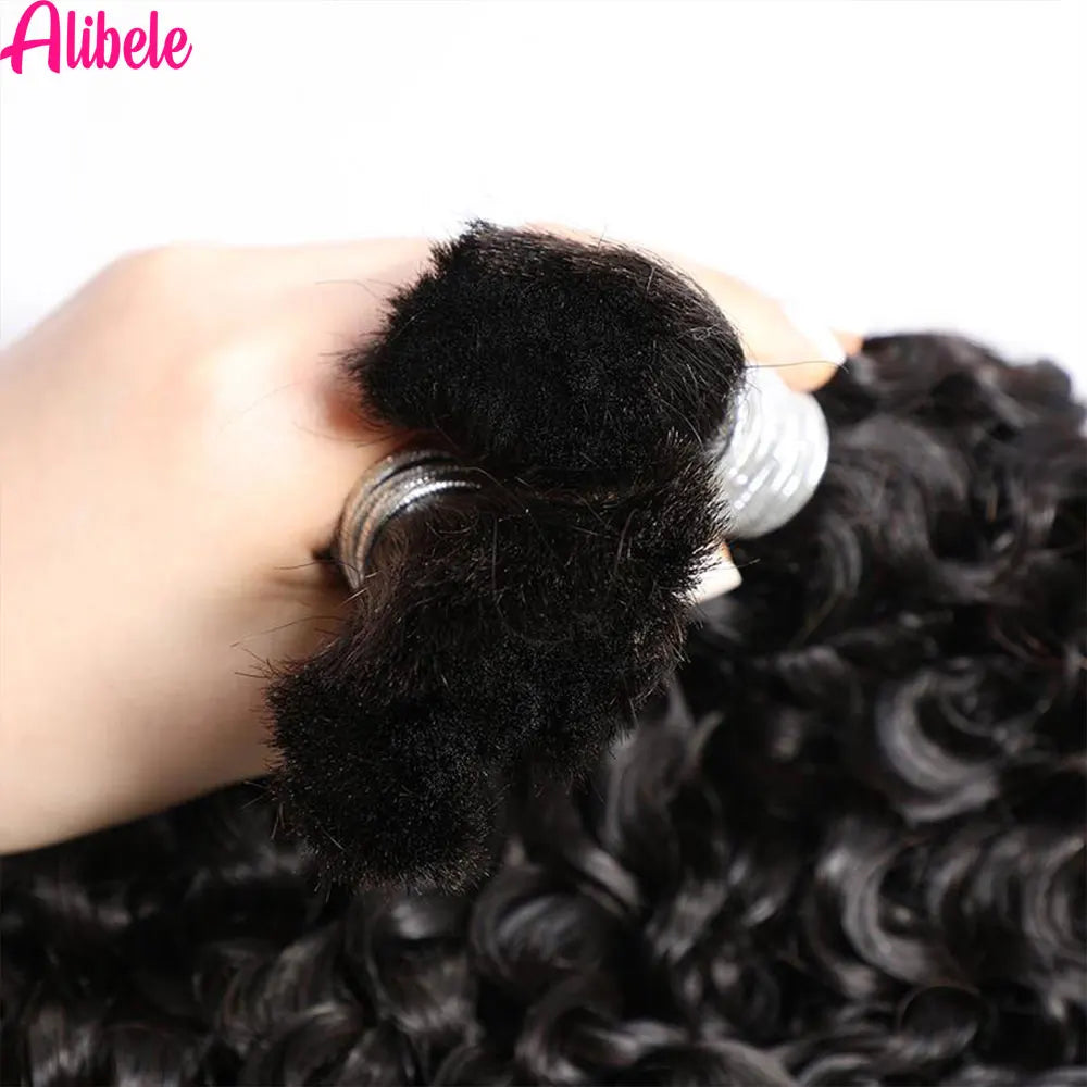 Alibele Hair Bulk Hair For Braiding 100% Real Human Hair Burmese Curly Hair For Boho Braids 12A Grade Hair 95g-105g NaturalColor