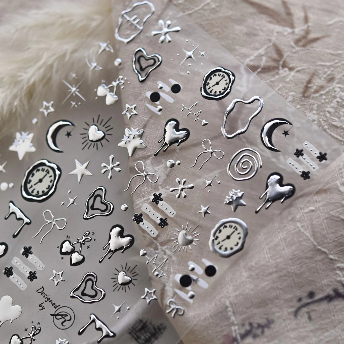 Silver Lava Annual Ring Cherry Clock Watch Starburst Love Heart Rate Chart Moon Star Line  Bowknot Line Nail Art Stickers Decals