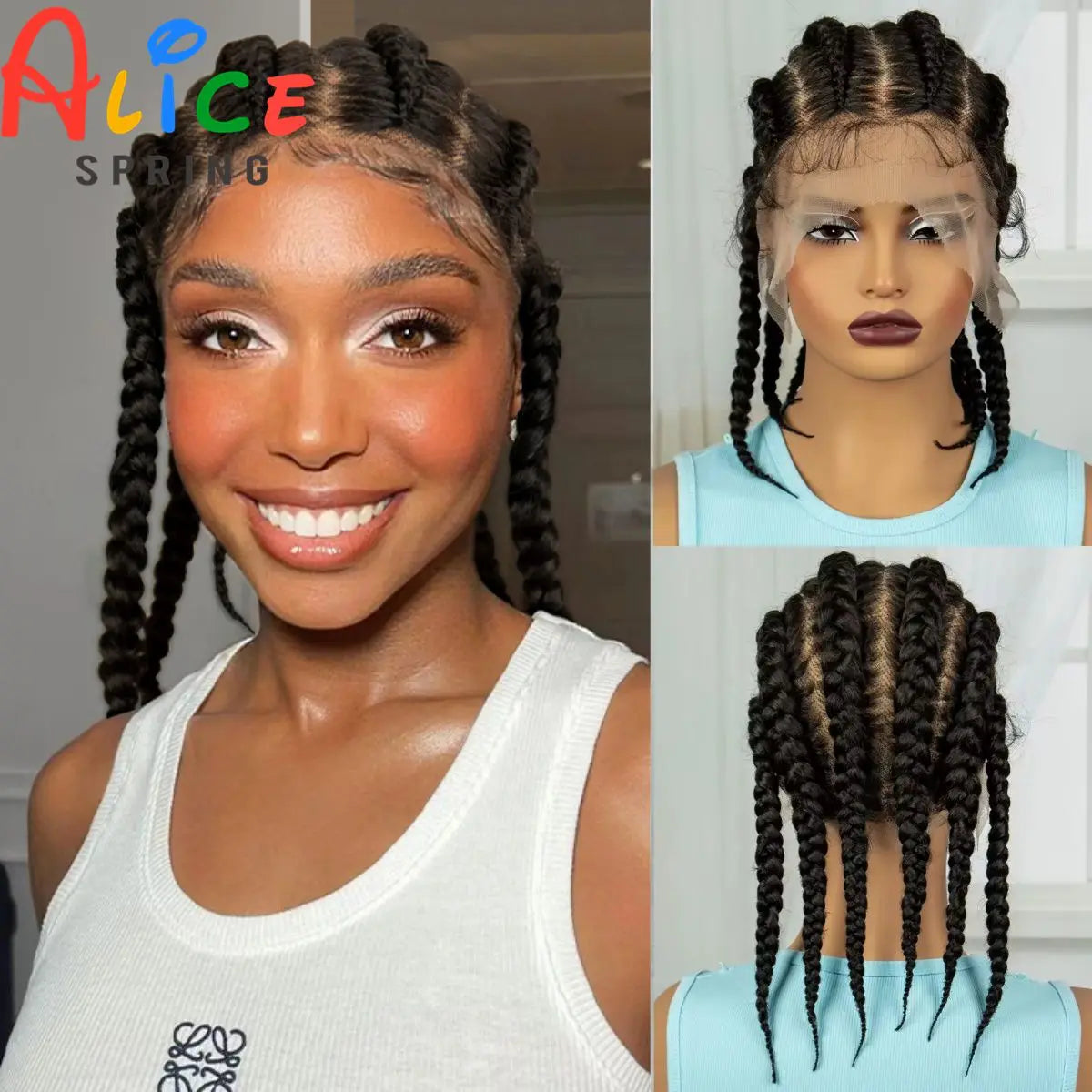 Short Cornrow Braided Wigs Synthetic Full Lace Braids Wig Lace Frontal Braiding Hair Wigs With Baby Hair for Black Women