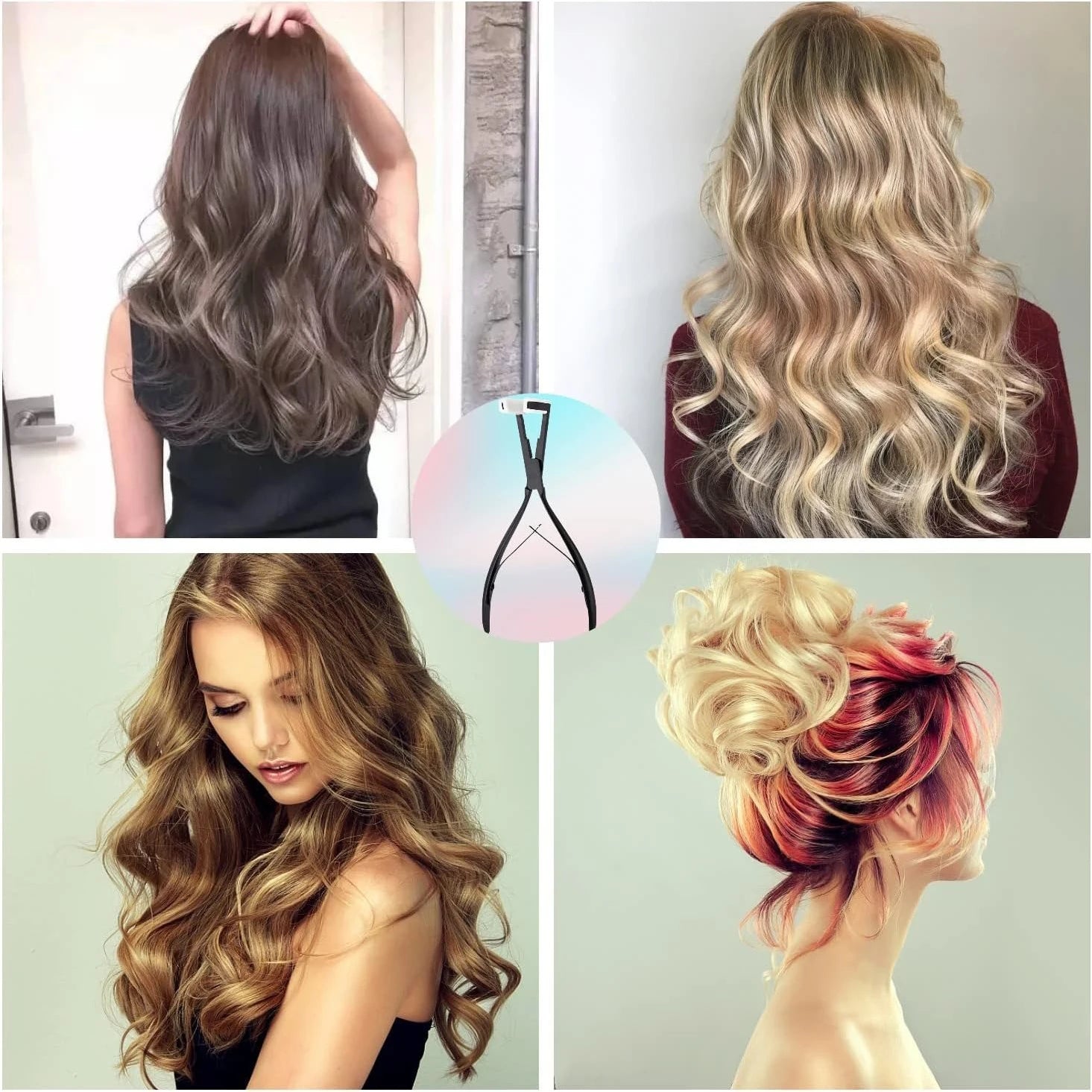 Tape in Hair Extensions Plier Black Stainless Steel Flat Surface Sealing Hair Extension Tools for Women Hair Extension Tools (Bl