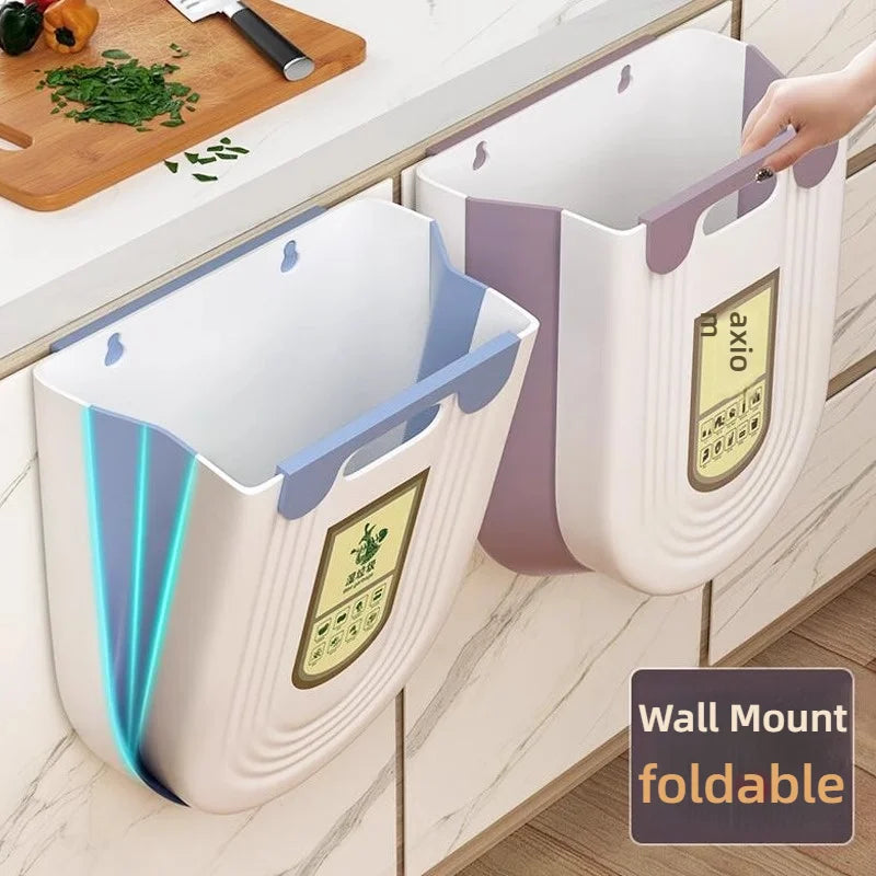 New Kitchen Hanging Folding Trash Can Cabinet High Quality Plastic Creative Hanging Trash Can Space Saving Hanging Waste Bin