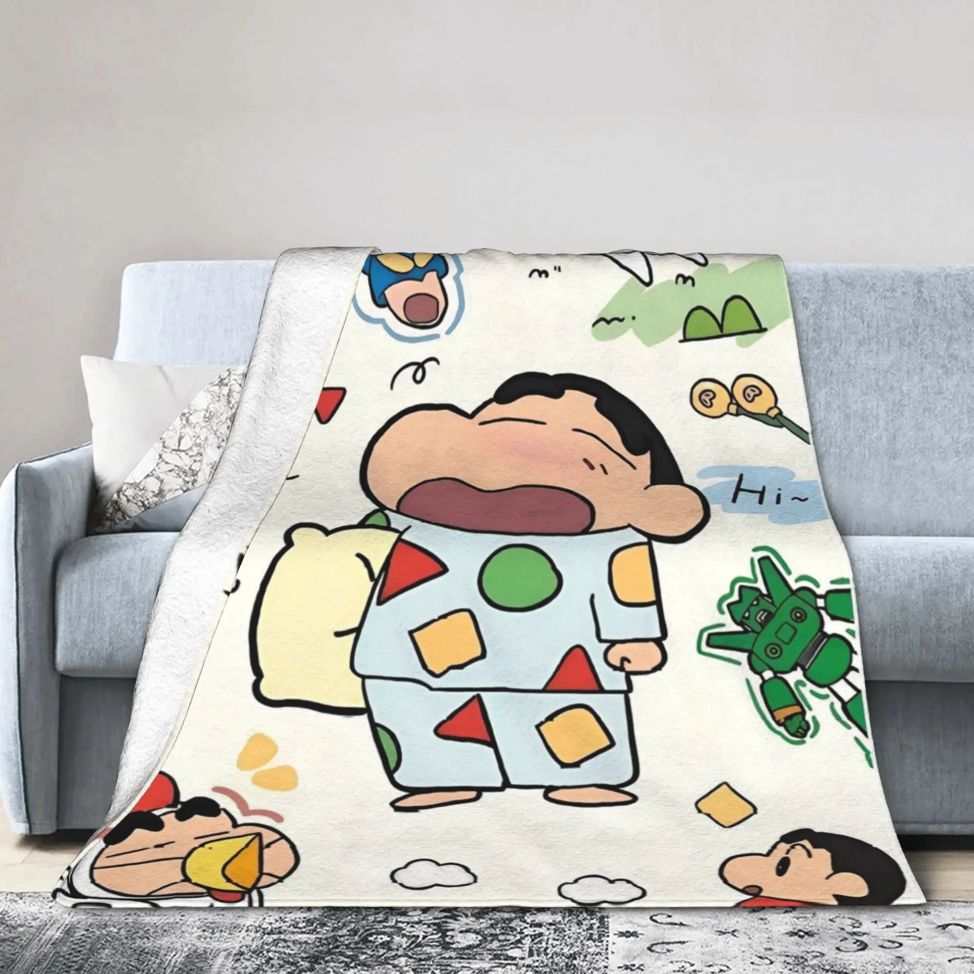 Cartoon Crayon Shin chan Knitted Blanket Fleece  Soft Throw Blankets for Outdoor Travel Bed Rug
