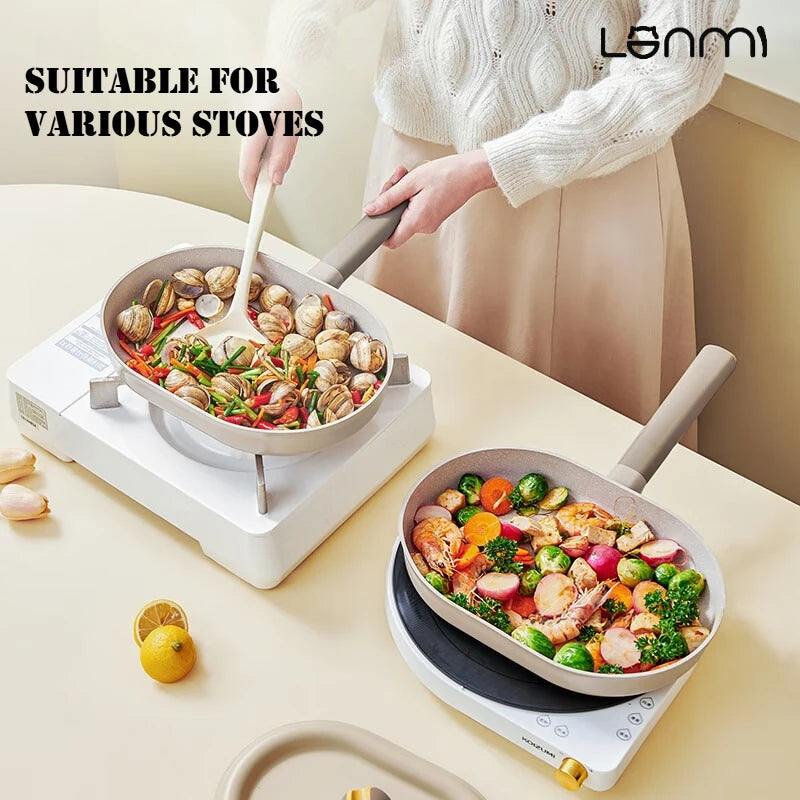 LANMI 24/28CM Long-handled Cooking Pot Pot Lid with Bell Shape Non Stick Mafesanite Pan Frying Pan General-purpose Kitchen Stove