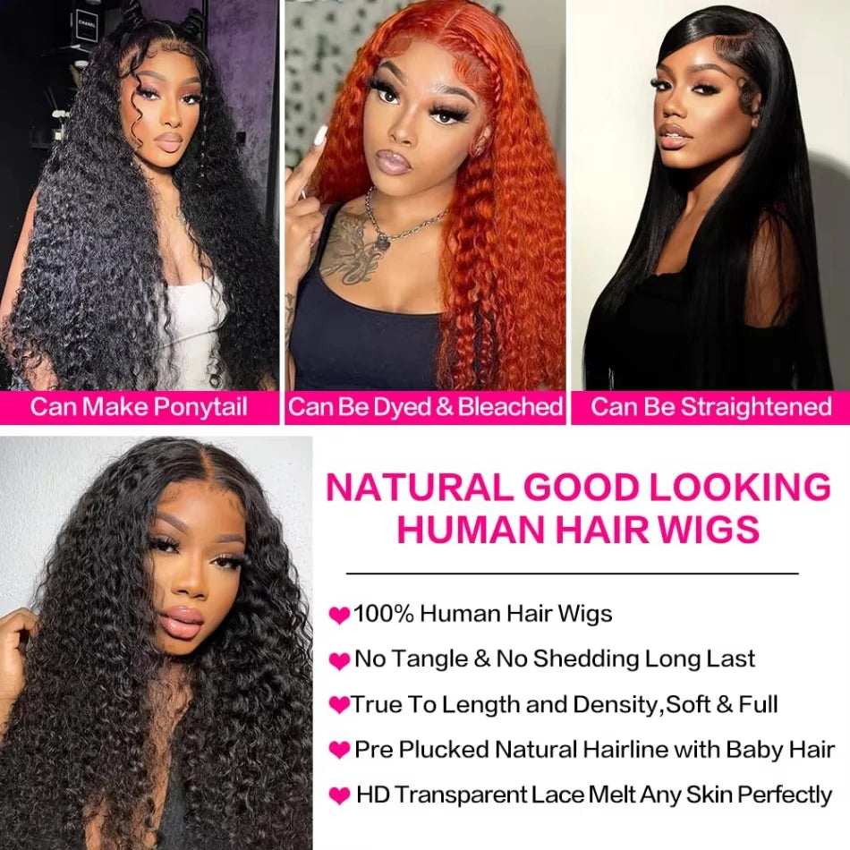 250% Density 13x4 13x6 Hd Lace Frontal Wigs Brazilian 38 Inch Deep Wave 100% Human Hair 5x5 Lace Front Wig For Women Pre plucked