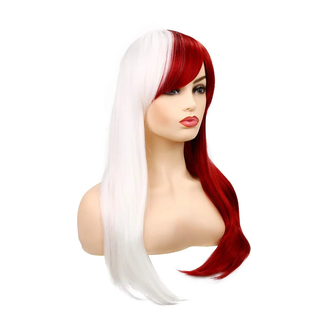 Long Straight Anime Cosplay Wig for Women Red White Synthetic Halloween Hair Wig