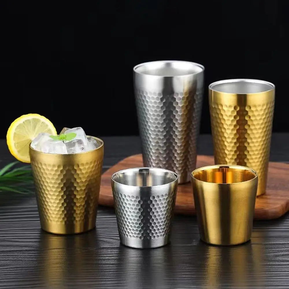 Stainless Steel Hammered Texture Double-Wall Beer Cups Milk Mugs Cold Water Drinks Cup for Kitchen Drinkware Cup