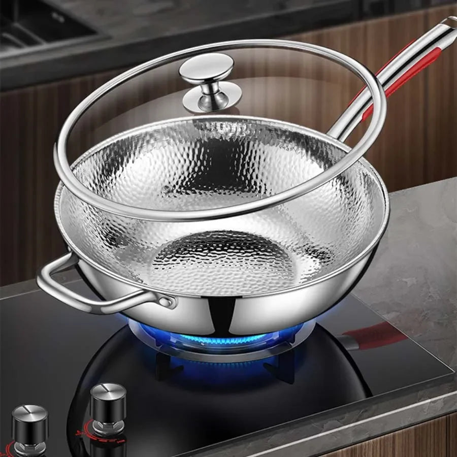 30cm Pure Titanium Round Bottom Wok Uncoated Non-stick Pan Can Be Used in Concave Induction Cooker, Household Stir-frying