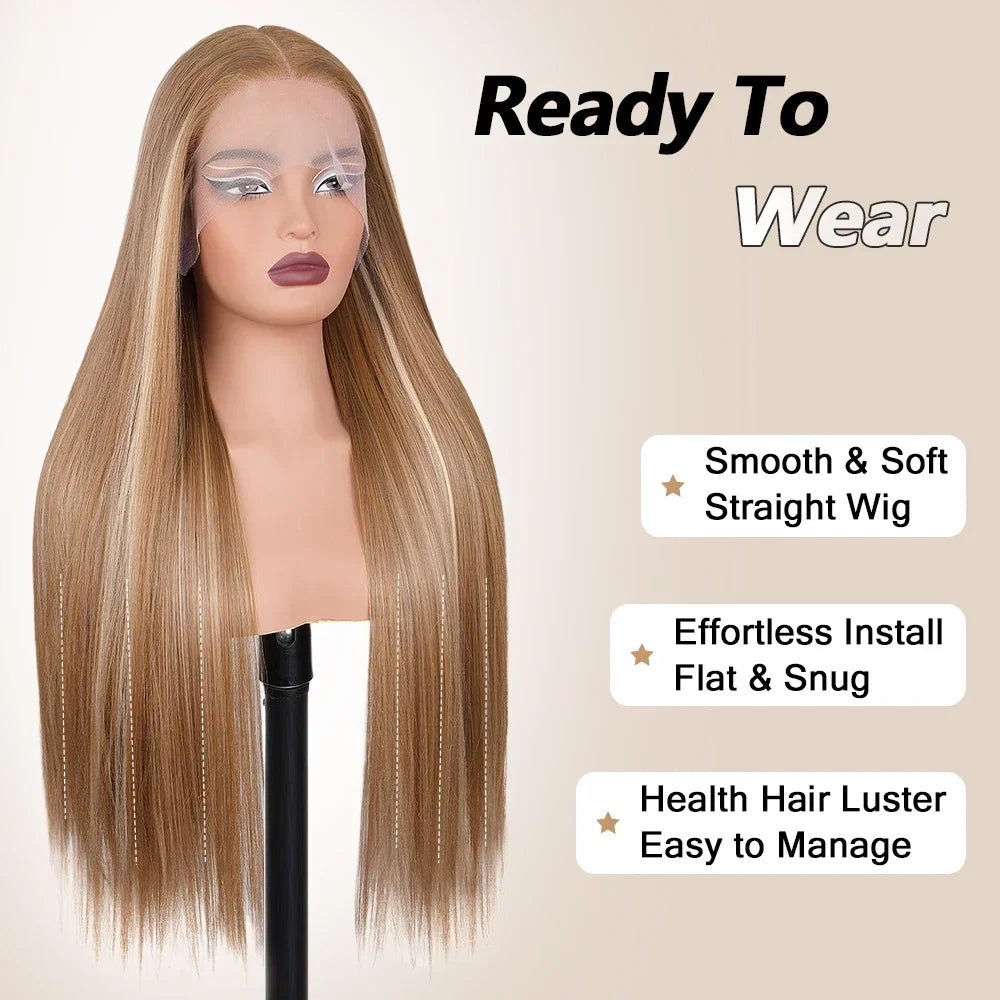 13X6 Ombre Honey Blonde Lace Frontal Wigs Highlight Bone Straight Hd Synthetic Ombre 613 Blonde Colored Front Wig For Women