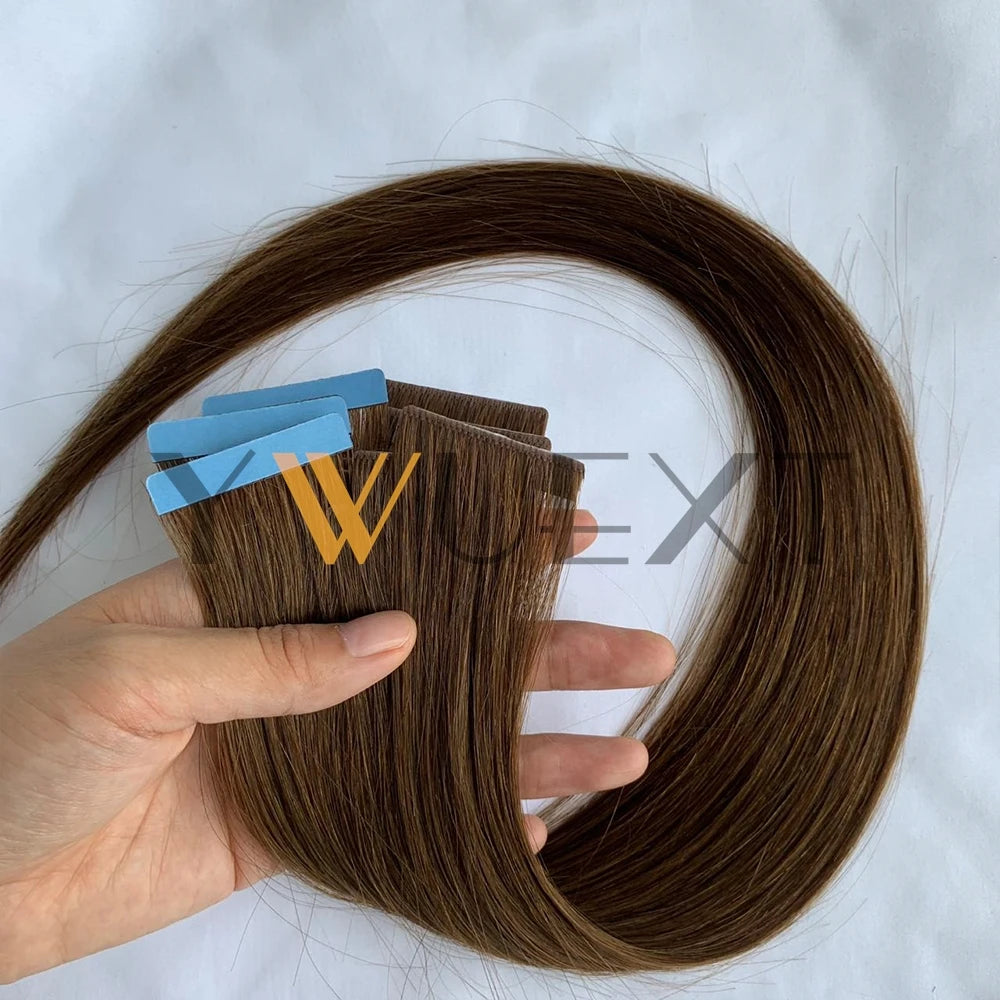 YWUEXT Invisible PU Skin Weft Hair Extensions Natural Straight Machine Remy Seamless Adhesive Tape In Human Hair 10pcs/pack