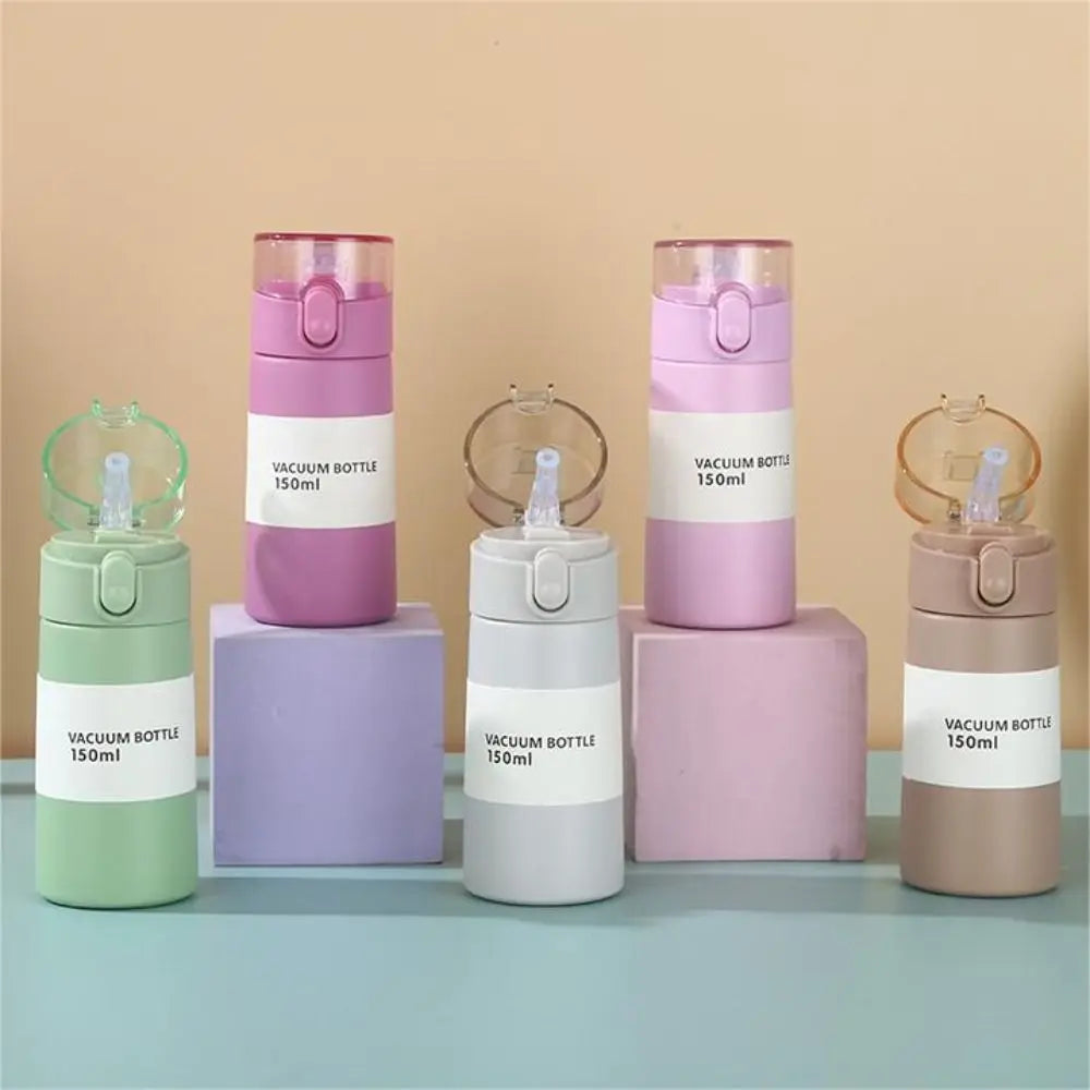 150/250ml Mini Thermos Cup Portable Pocket Insulated Cup Durable One-button Opening Water Cup With Straw