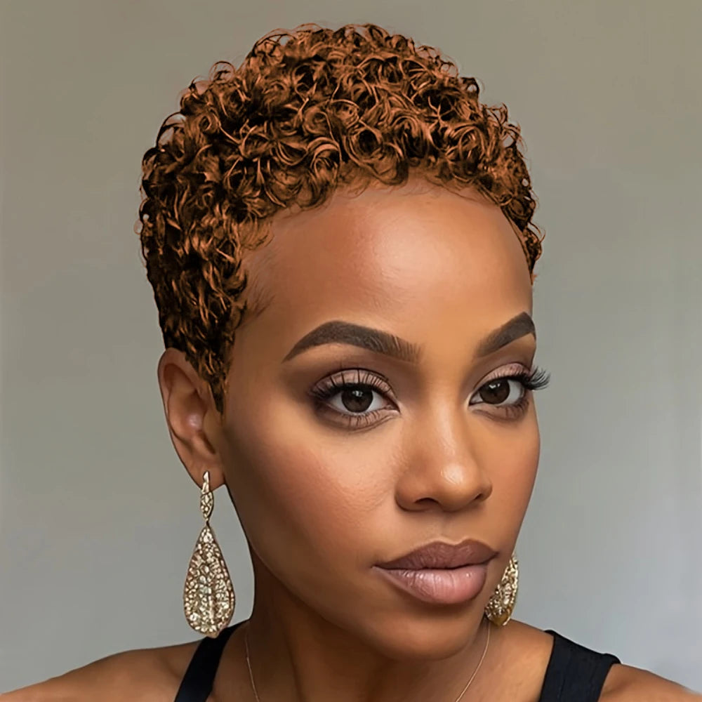 150% Density 4Inch Full Machine Made Wig Short Afro Curly Human Hair Wig Afro Short Wigs for Women Pixie Cut Wig Human Hair