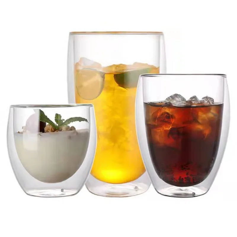 5 Sizes Double Wall Insulated Glass Cup Clear Espresso Coffee Mugs Handmade Beer Mug Tea Milk glass Whiskey Glass Cups Drinkware