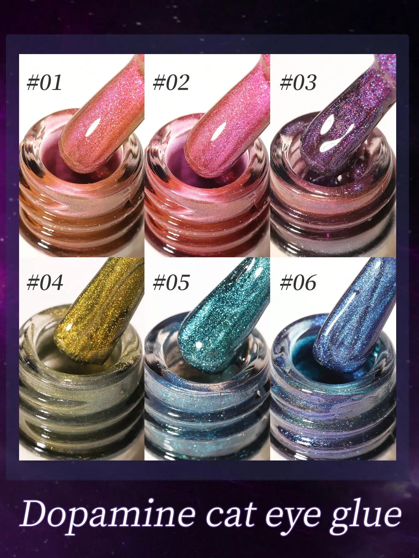 XEIJAYI 6Pcs Dual-Tone Cat Eye Gel Nail Polish Translucent Effect For Salon 6 Colors DlY Manicures-With Magnetic Stick Included
